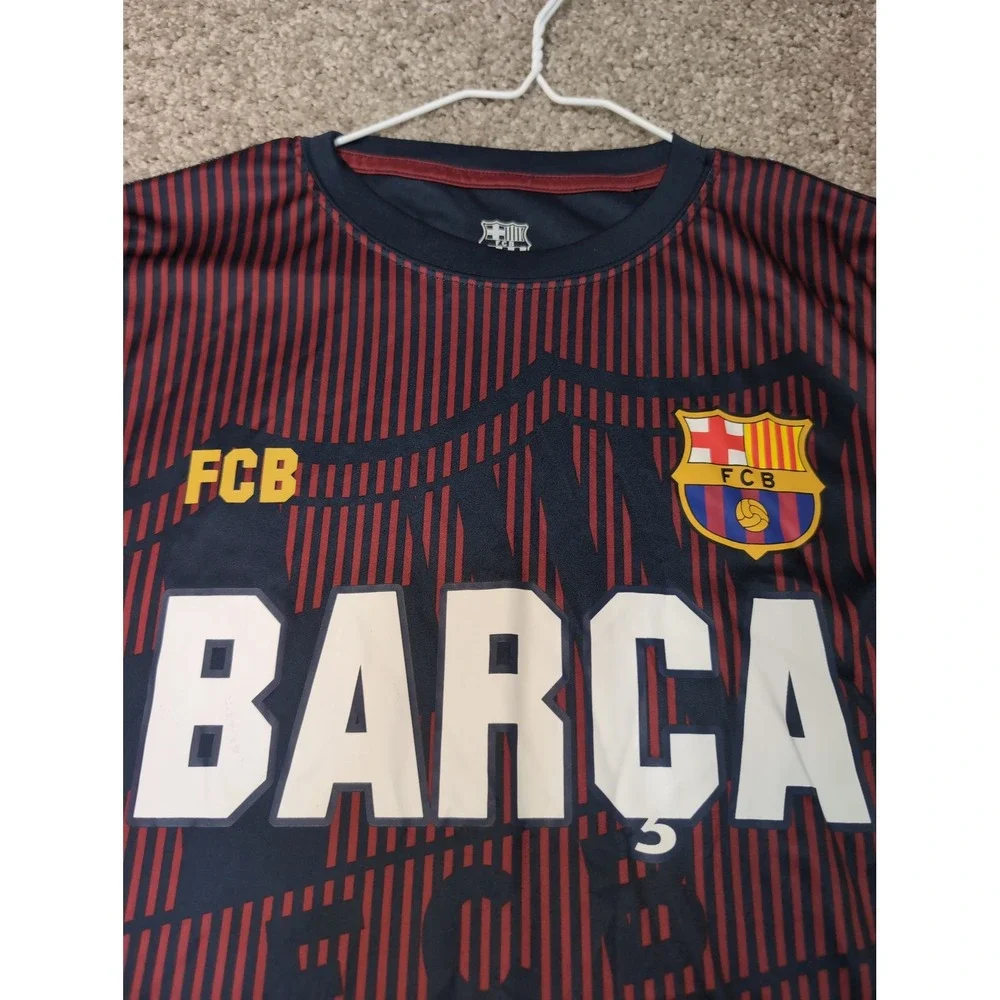 FC Barcelona Kids Soccer‎ Jersey T Shirt FCB BARCA Red Black Stripe L/G